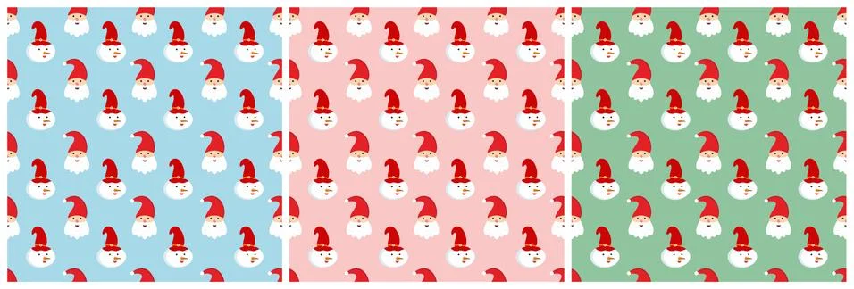 Set of Christmas Background Seamless Pattern With Santa Claus, Tree, Socks, S Stock Illustration