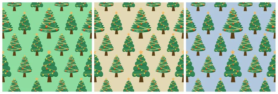 Set of Christmas Background Seamless Pattern With Santa Claus, Tree, Socks, S Stock Illustration