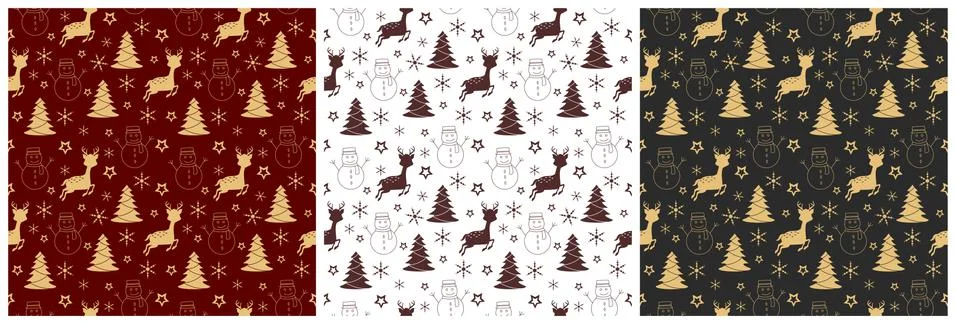 Set of Christmas Background Seamless Pattern With Santa Claus, Tree, Socks, S Stock Illustration