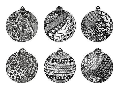 Set of christmas ball, hand-drawn. design for background holiday greeting c.. Stock Illustration
