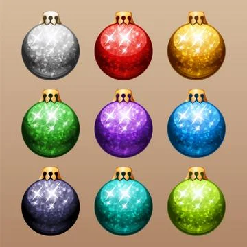 Set of Christmas Balls with Glitter Stock Illustration