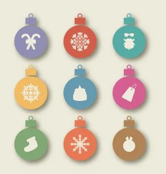 Set christmas balls with traditional elements - caramel cane, santa claus, sn 스톡 일러스트