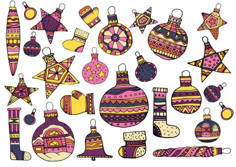 Set of Christmas balls on white background Stock Illustration
