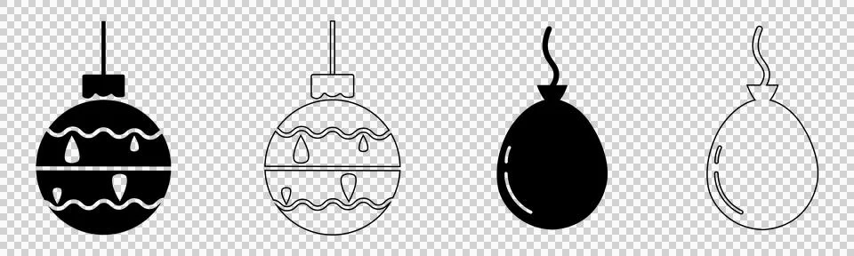 Set of Christmas bauble icons in solid black and outline style for holiday Stock Illustration
