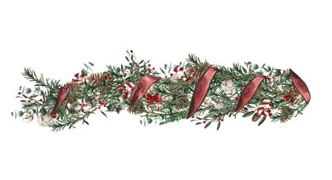 Set of christmas border design elements, floral garland Stock Illustration