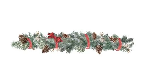 Set of christmas border design elements, floral garland Stock Illustration