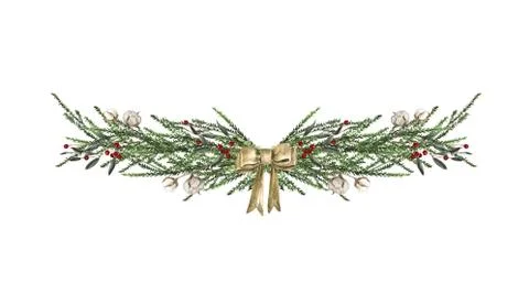 Set of christmas border design elements, floral garland Stock Illustration