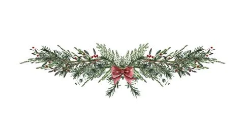 Set of christmas border design elements, floral garland Stock Illustration