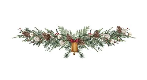 Set of christmas border design elements, floral garland 库存插图