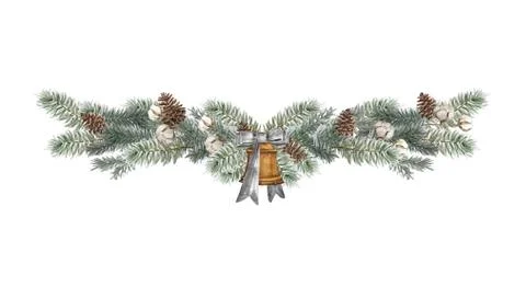 Set of christmas border design elements, floral garland Stock Illustration