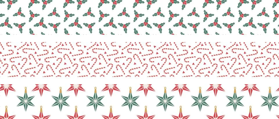 Set of christmas border patterns with festive elements - candy cane and heart Stock Illustration