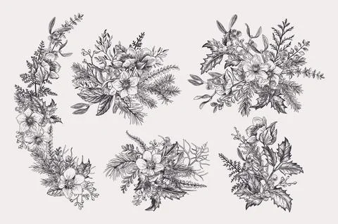 Set of Christmas bouquets. Stock-Illustration