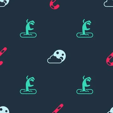 Set Christmas candy cane, Moon stars and Zombie hand on seamless pattern. Vector 库存插图
