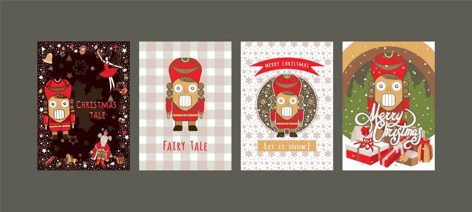Set Christmas card with Nutcracker puppet Stock Illustration