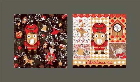 Set Christmas card with Nutcracker puppet Stock Illustration