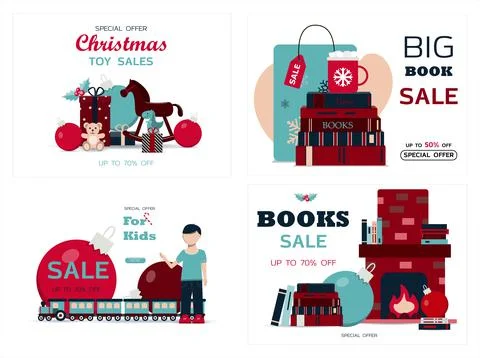 Set of christmas cards. Vector template for winter holidays. Banner for new year Stock Illustration