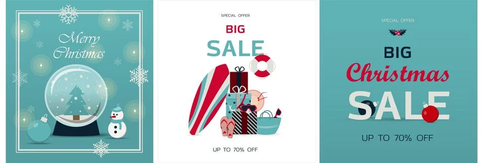 Set of christmas cards. Vector template for winter holidays. Banner for new year Stock Illustration