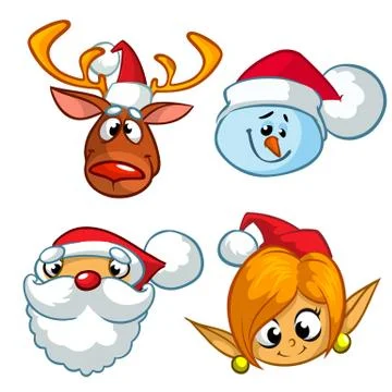Set of Christmas characters. Vector cartoon  icons of Santa Claus, reindeer,  Stock-Illustration