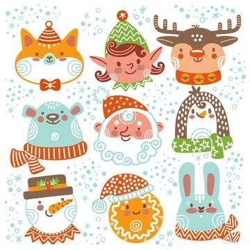Set of Christmas characters vector illustration whire Illustrazione stock