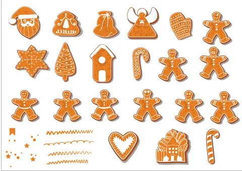 Set of Christmas cookies. Set of different gingerbread cookies for Christmas Stock Illustration