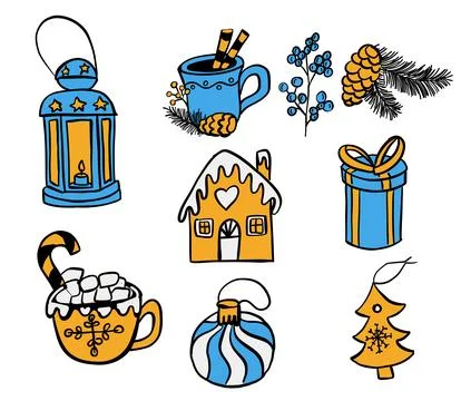 Set of Christmas decor and objects isolated on white Stock Illustration