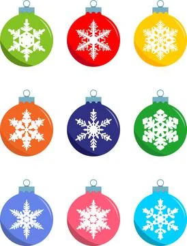 Set of christmas decorations balls in flat style. Vector illustration. Stock Illustration
