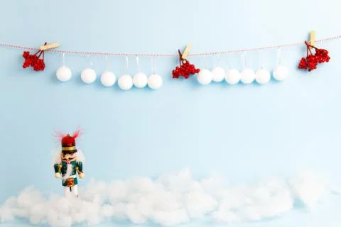 Set of christmas decorations with nutcracker Stock Photos