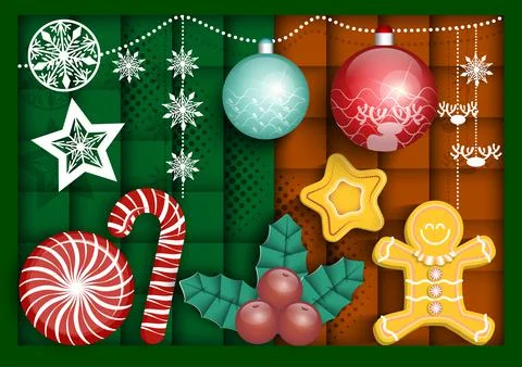 Set of Christmas decorations for your card or graphic design print media. Stock Illustration