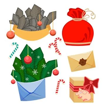 Set of Christmas Decorative Elements Winter Xmas Holiday Theme Stock Illustration