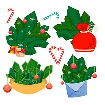 Set of Christmas Decorative Elements Winter Xmas Holiday Theme 스톡 일러스트