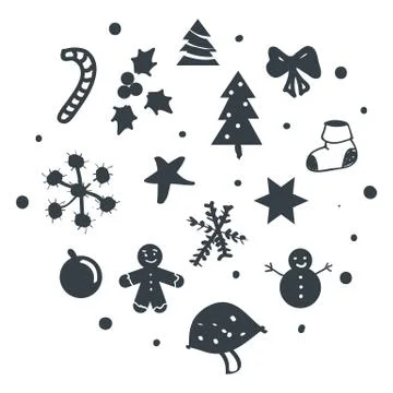 Set of Christmas design element in doodle style Stock Illustration