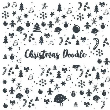 Set of Christmas design element in doodle style Stock Illustration