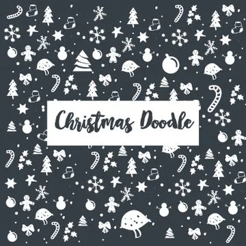 Set of Christmas design element in doodle style Stock Illustration