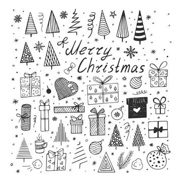 Set of Christmas design element in doodle style. Stock Illustration