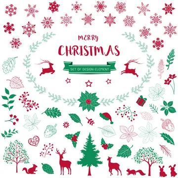 Set of Christmas design element isolated on white background for decorative,c Stock Illustration