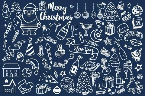Set of Christmas design elements in doodle style Stock Illustration