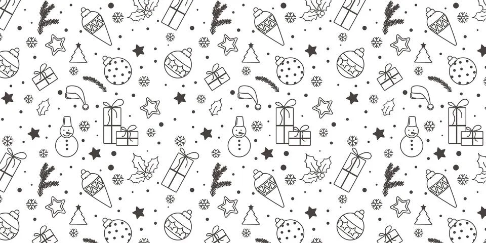 A set of Christmas design elements in doodle style. Festive background of hand Stock Illustration