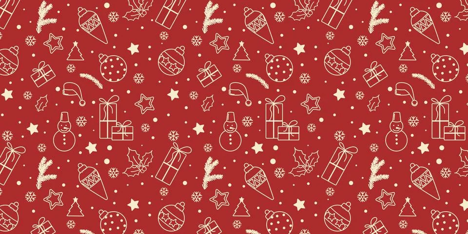 Set of Christmas design elements in doodle style on red background. Festive Illustrazione stock