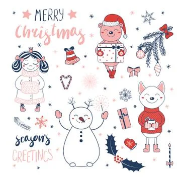 Set of Christmas design elements 스톡 일러스트