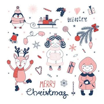 Set of Christmas design elements 스톡 일러스트