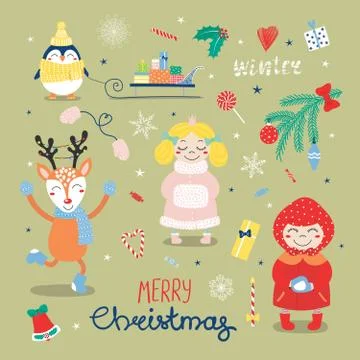 Set of Christmas design elements 스톡 일러스트