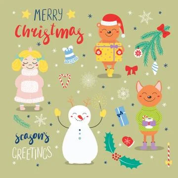 Set of Christmas design elements Stock Illustration