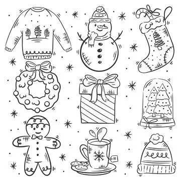 Set of christmas design elements vector hand drawn Illustrazione stock