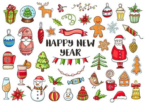 Set of Christmas doodle design elements Stock Illustration