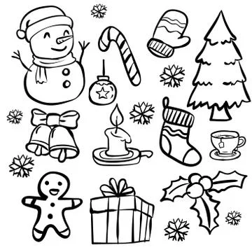 Set of Christmas Doodle-Vector Hand drawn Stock Illustration