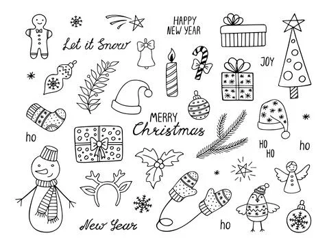 Set of Christmas doodles elements. Illustration