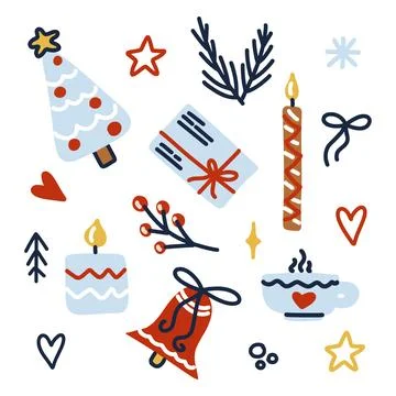 Set Christmas elements for design. Holiday cartoon decoration christmas tree Illustrazione stock