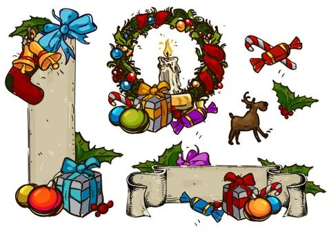 Set of christmas elements Stock Illustration