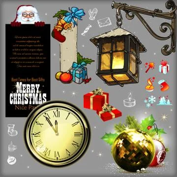 Set of christmas elements Stock Illustration