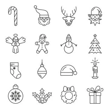 Set of Christmas elements. Outline icon collection. Stock Illustration